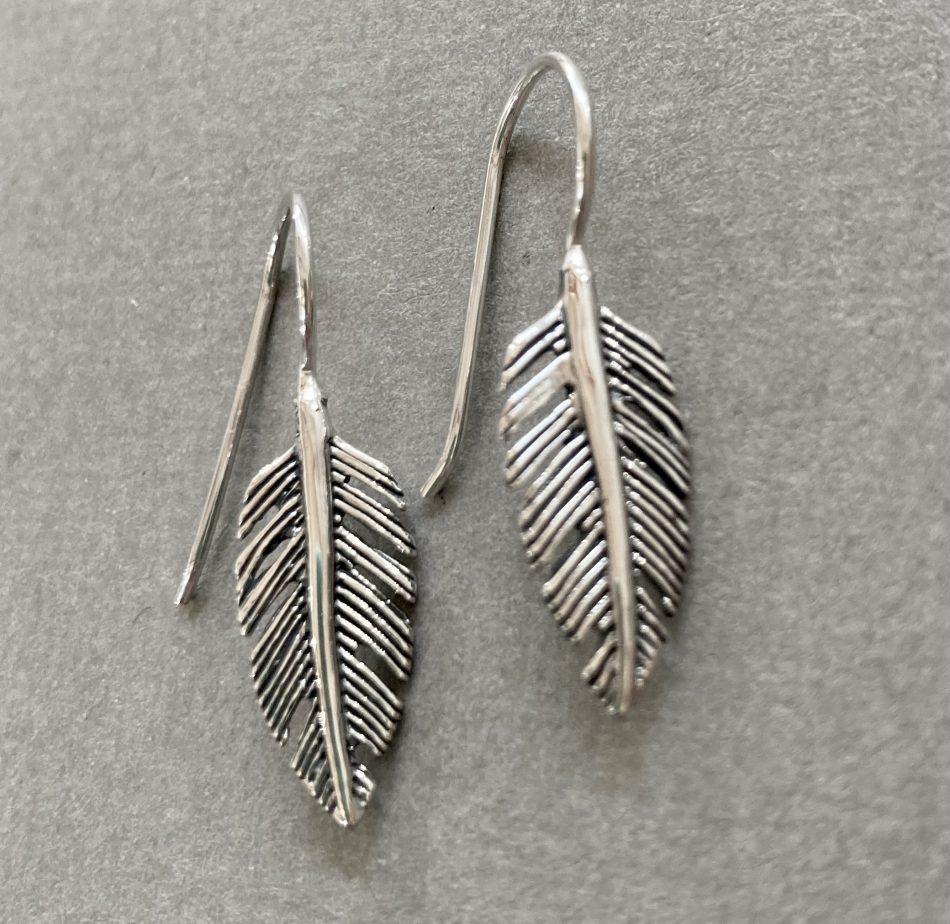 Sterling silver feather drop earrings