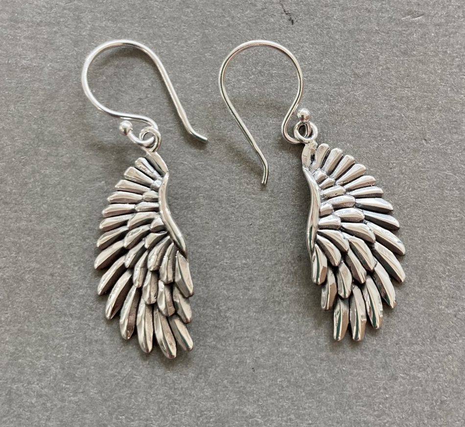 Sterling silver angel wing drop earrings