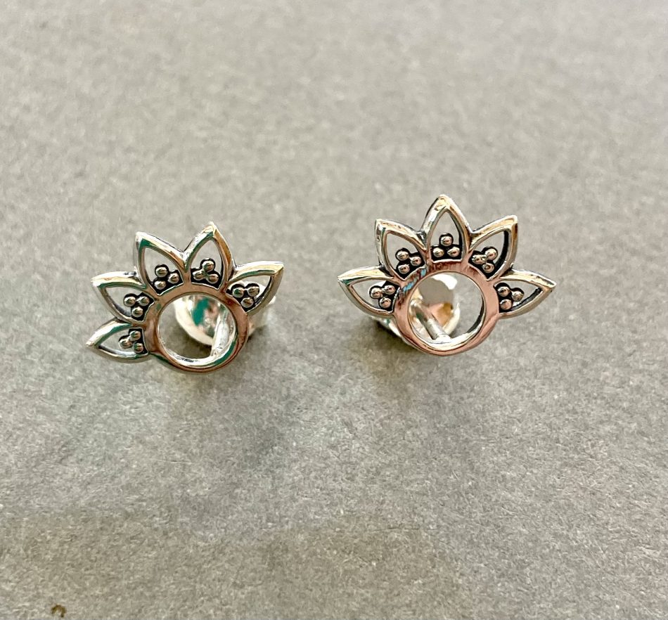 Sterling silver lotus stud earrings