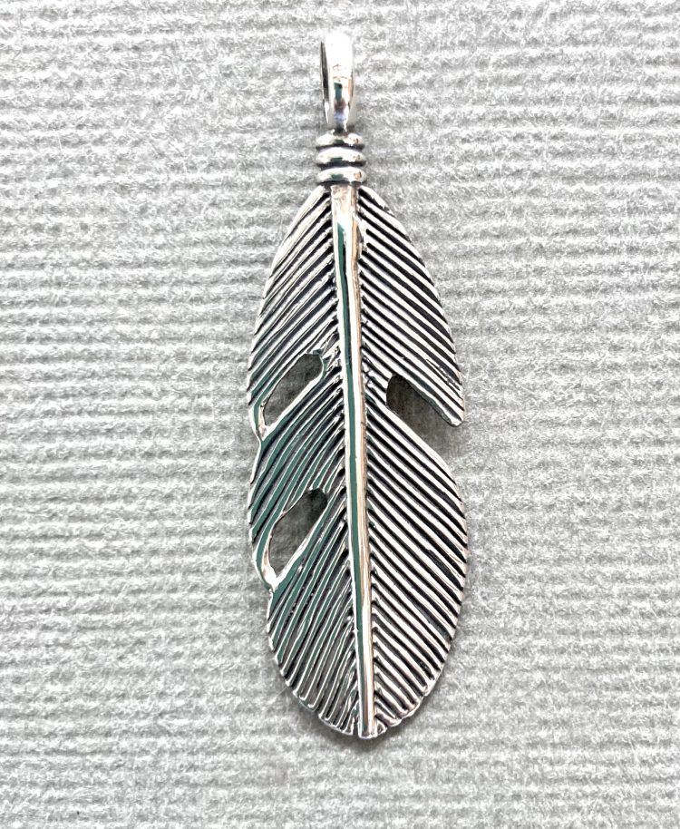 Sterling silver medium feather pendant