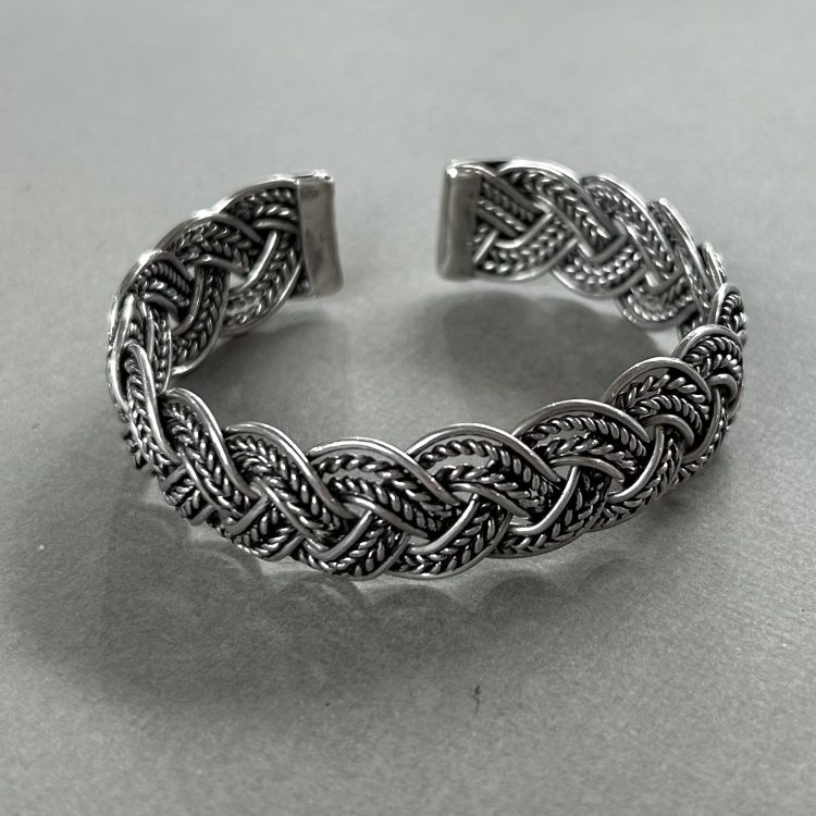 Sterling silver weave braided cuff bangle