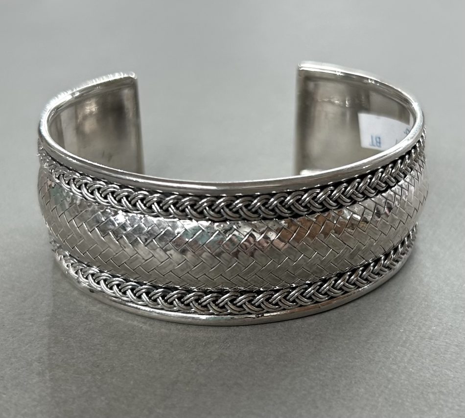Sterling silver weaved detail cuff bangle