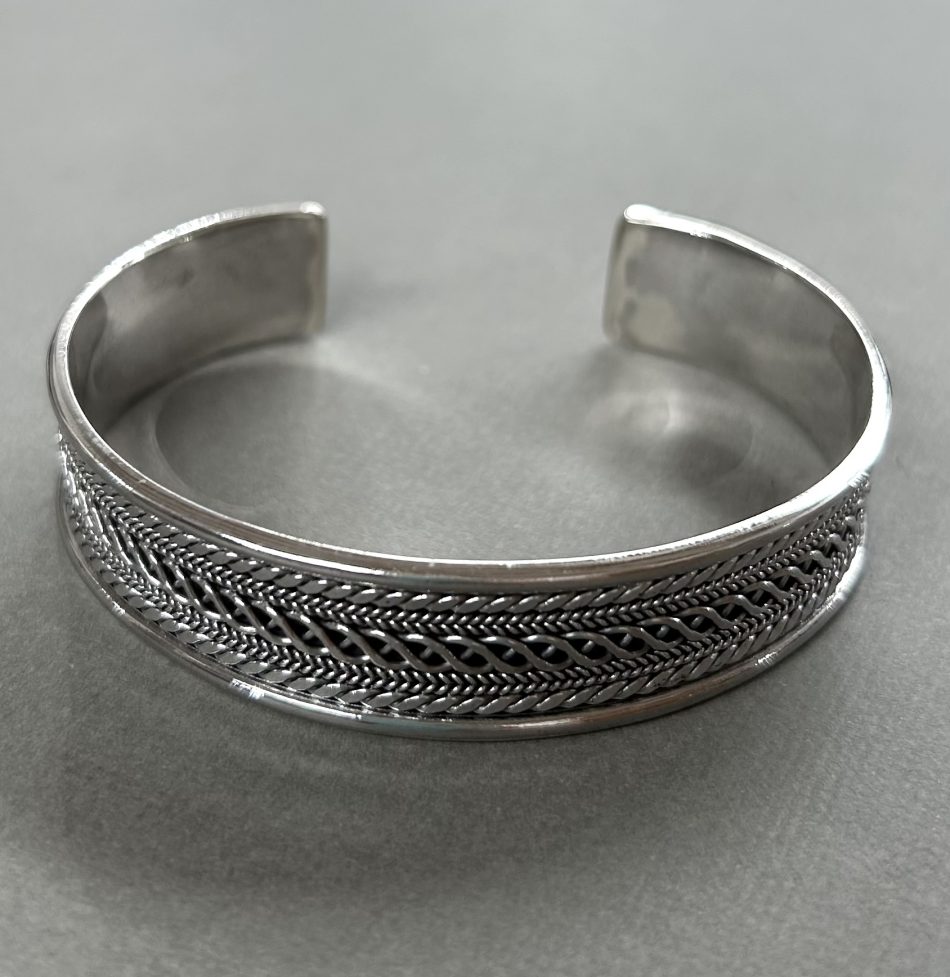 Sterling silver weaved detail cuff bangle