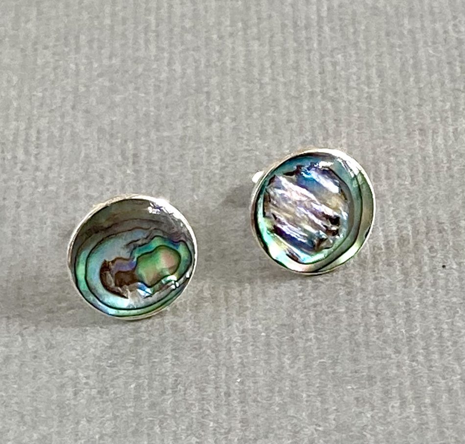 Sterling silver and flat shell stud earrings