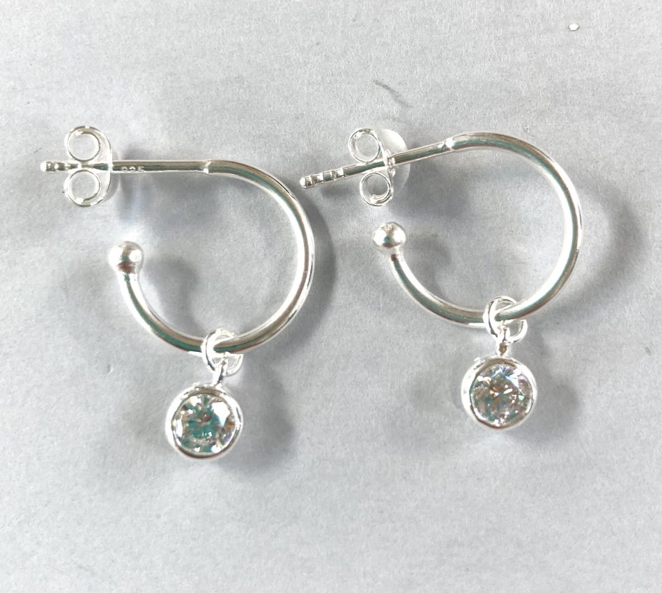 Sterling silver and tiny Cubic Zirconia drop stud earrings