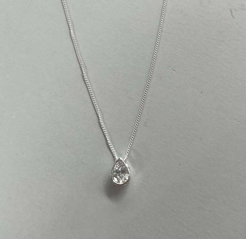 Sterling silver and faceted teardrop Cubic Zirconia necklace