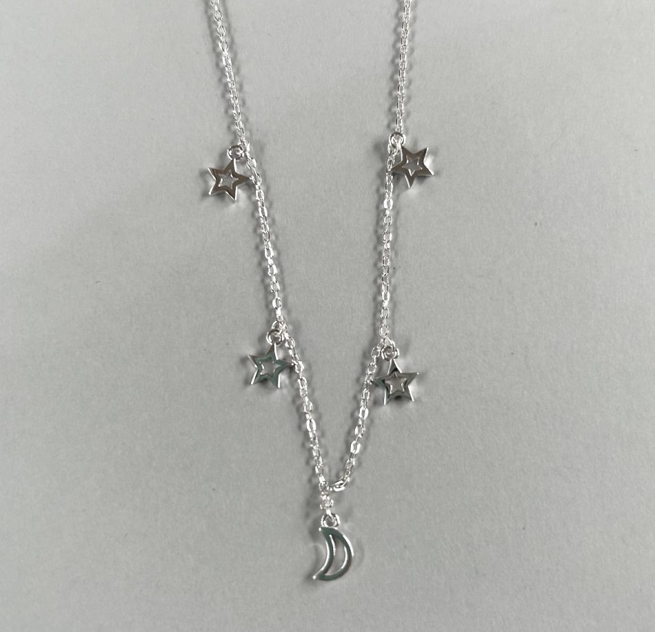 Sterling silver tiny moon and stars necklace