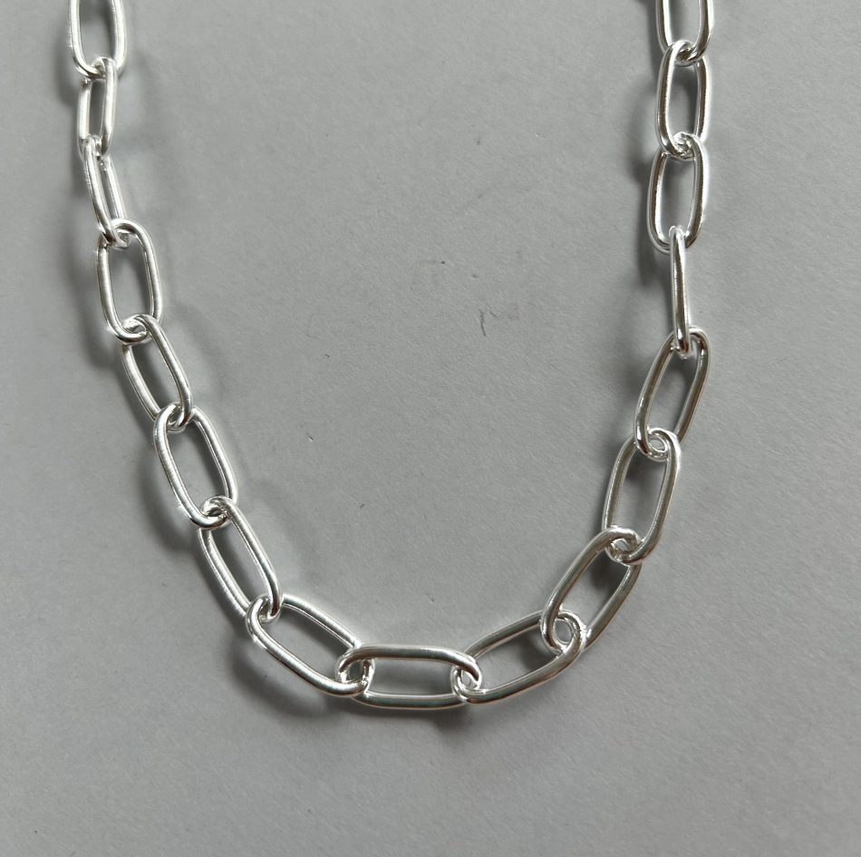 Sterling silver large solid link necklace 50cm