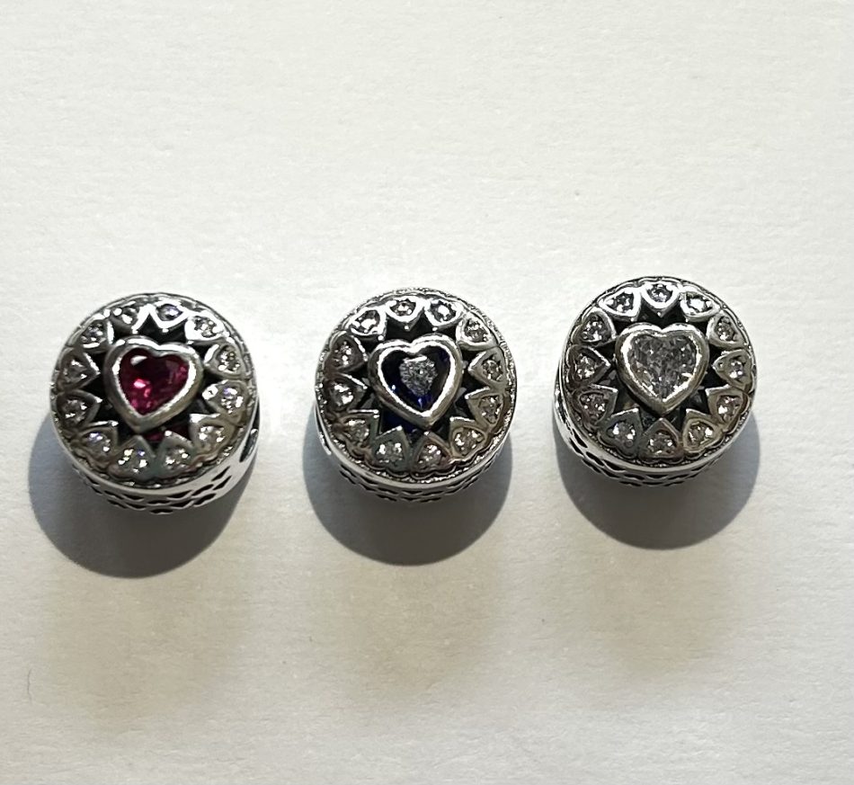 Sterling silver and various color Cubic Zirconia heart pandora-like-bead