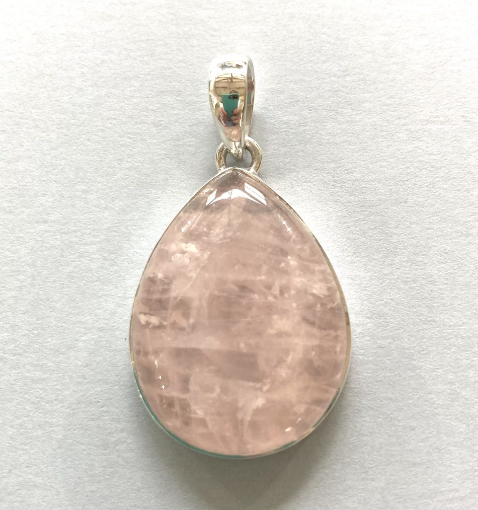 Sterling silver and cabochon Rose Quartz teardrop pendant