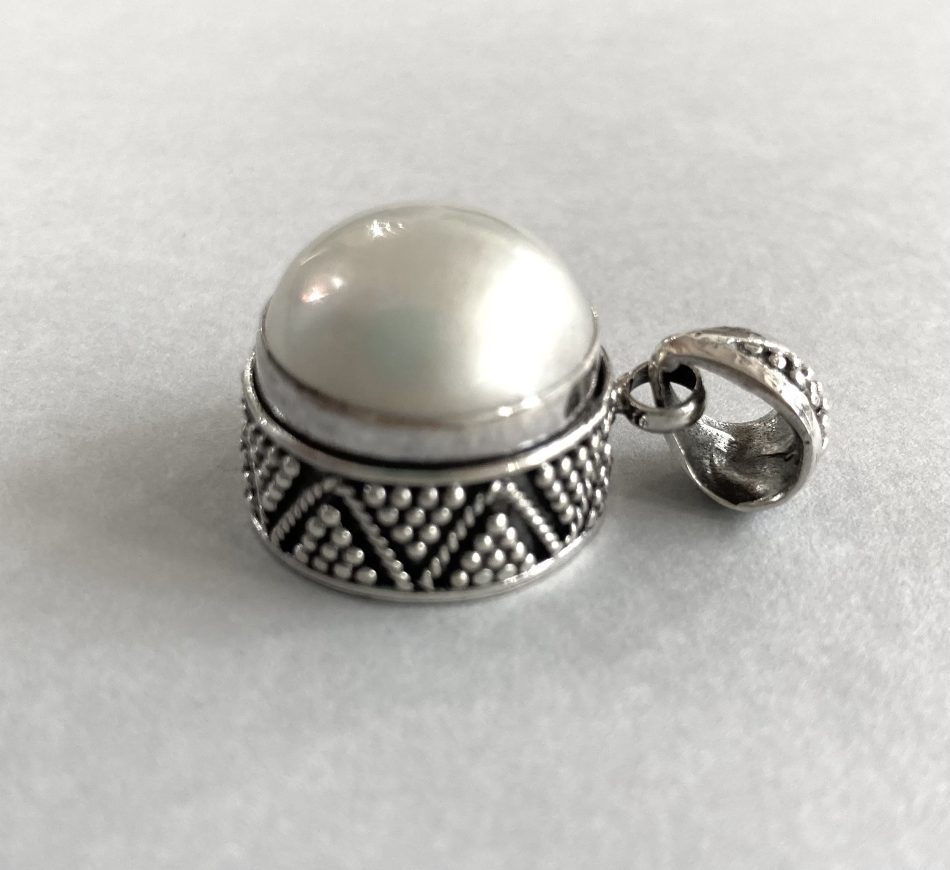 large detailed Sterling silver and White Pearl pendant