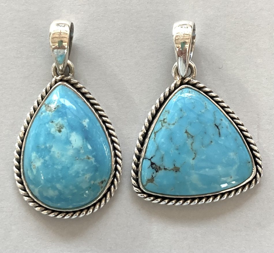 Sterling silver and Mexican Turquoise pendant - teardrop/triangle