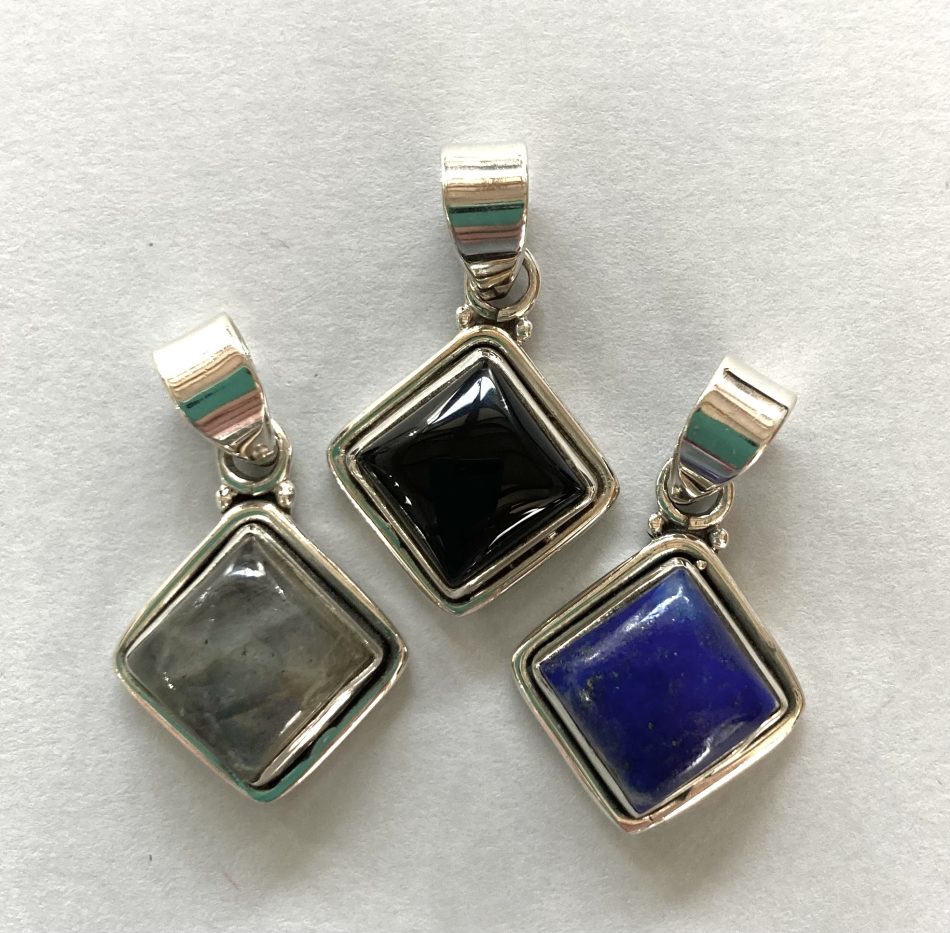 Sterling silver and various gemstone diamond pendant