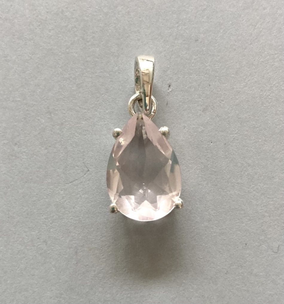 Sterling silver and faceted teardrop Rose Quartz pendant