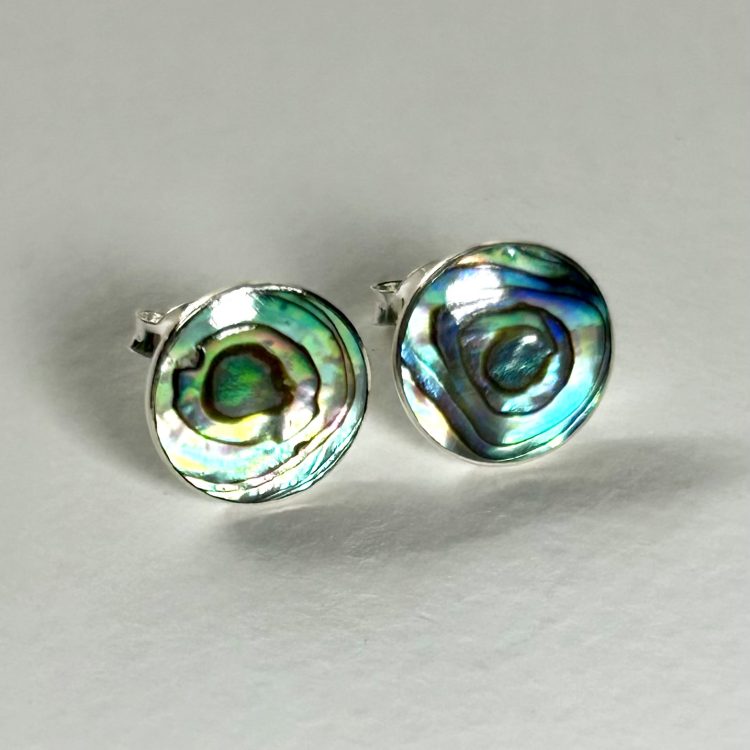 Sterling silver and flat shell stud earrings