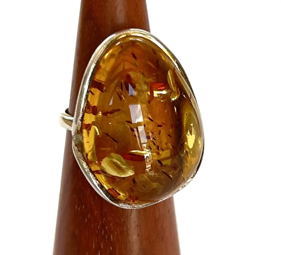 Sterling silver and teardrop Amber ring