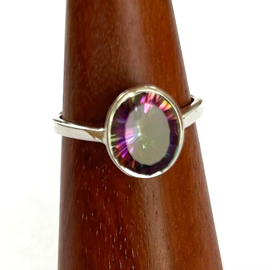 Sterling silver and faceted oval Mystic Quartz ring