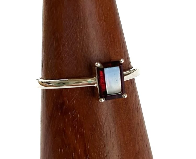 Sterling silver and rectangular faceted Garnet ring