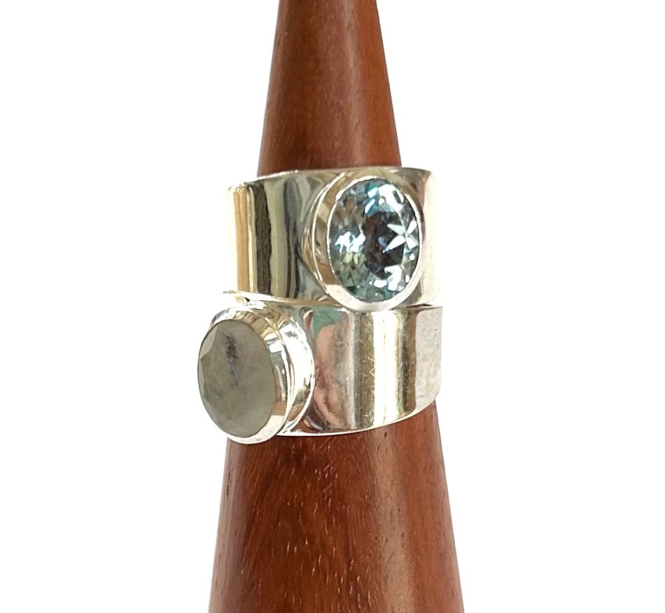 Various gemstone and thick Sterling silver band ring