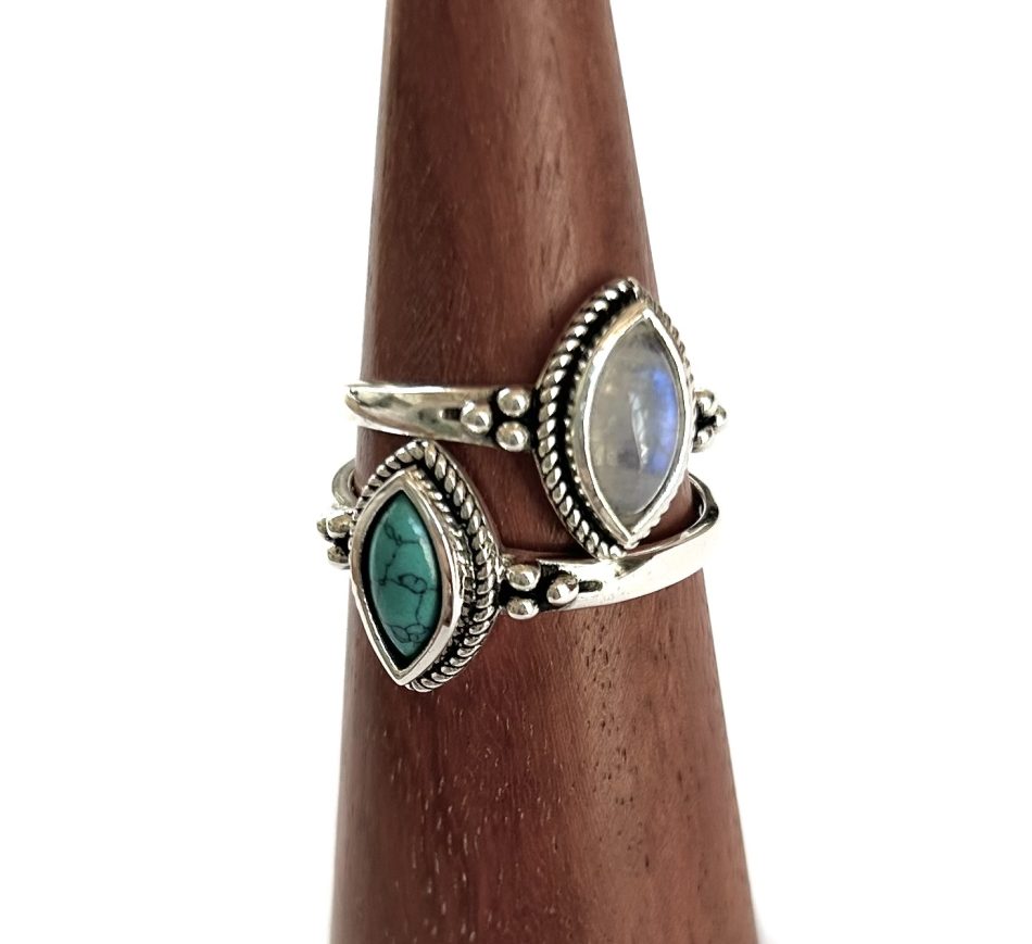 Various gemstone elliptical ring with sterling silver detail