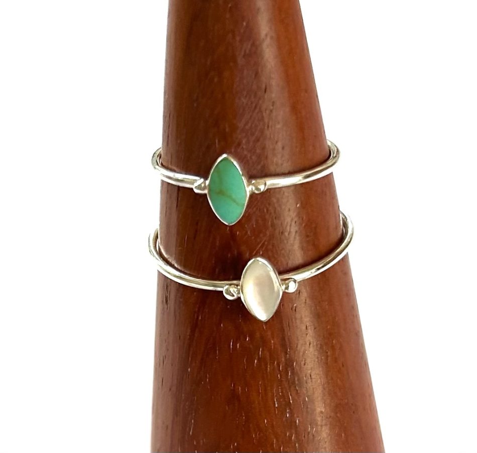 sterling silver and various gemstone dainty elliptical ring