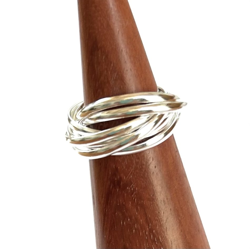 Sterling silver overlapping bands ring