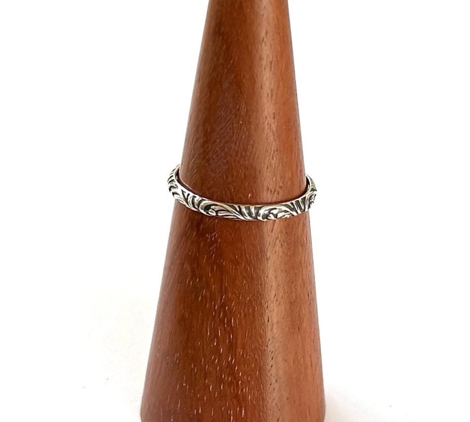 Sterling silver engraved detail stack ring