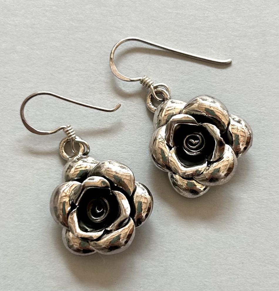 sterling silver medium rose drop earrings