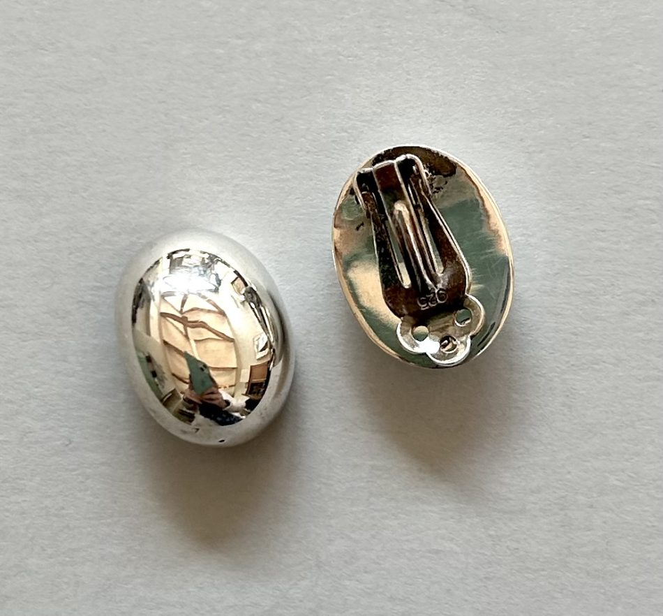 sterling silver oval dome clip on earrings