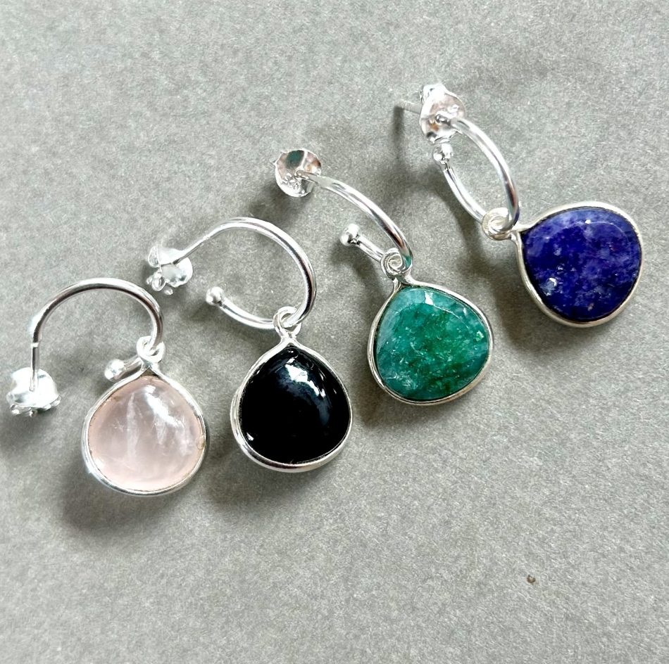 various gemstone and sterling silver small hoop earrings