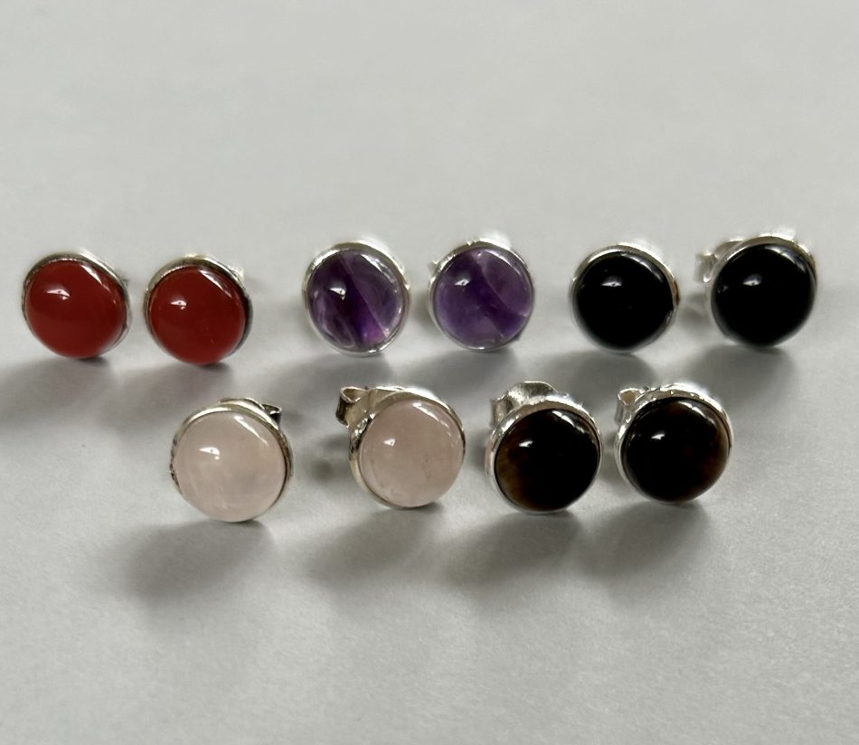 sterling silver and various gemstone stud earrings