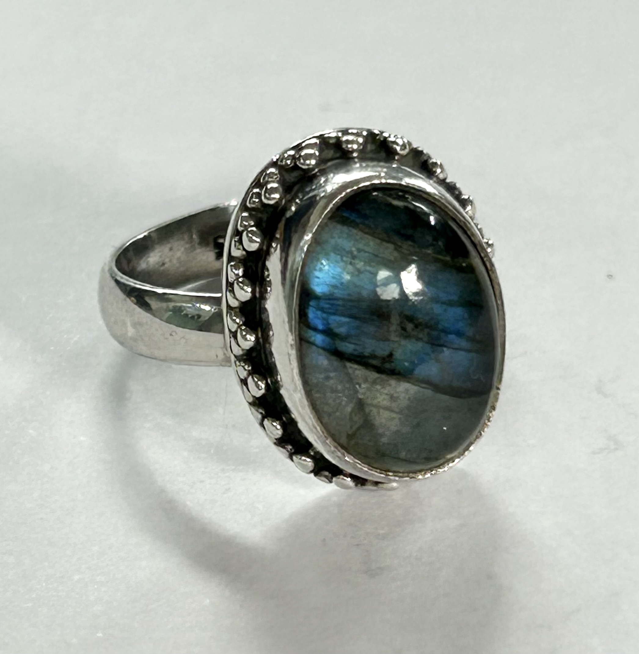sterling silver and cabochon labradorite ring
