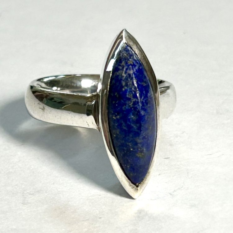 elliptical sterling silver and lapis lazuli ring
