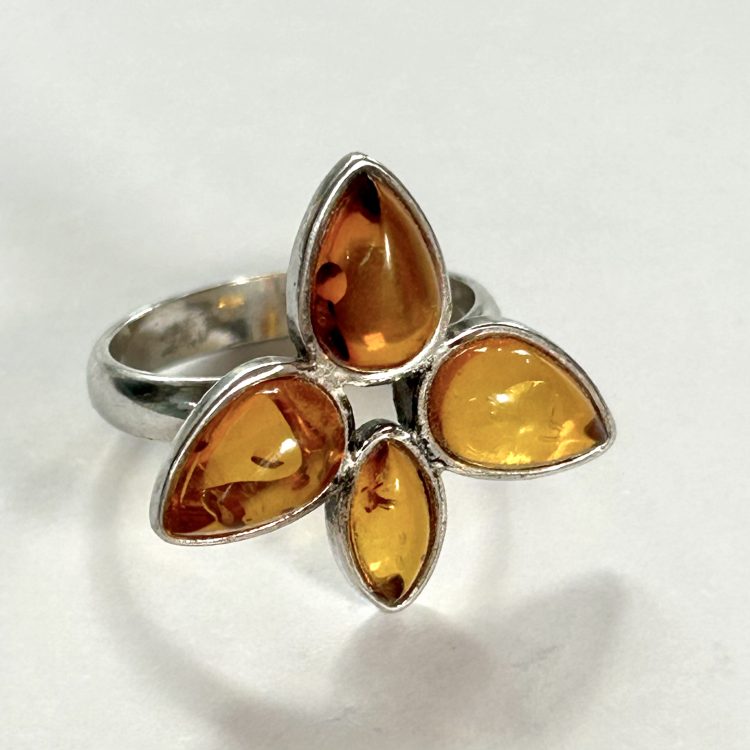 sterling silver and 4 stone amber ring