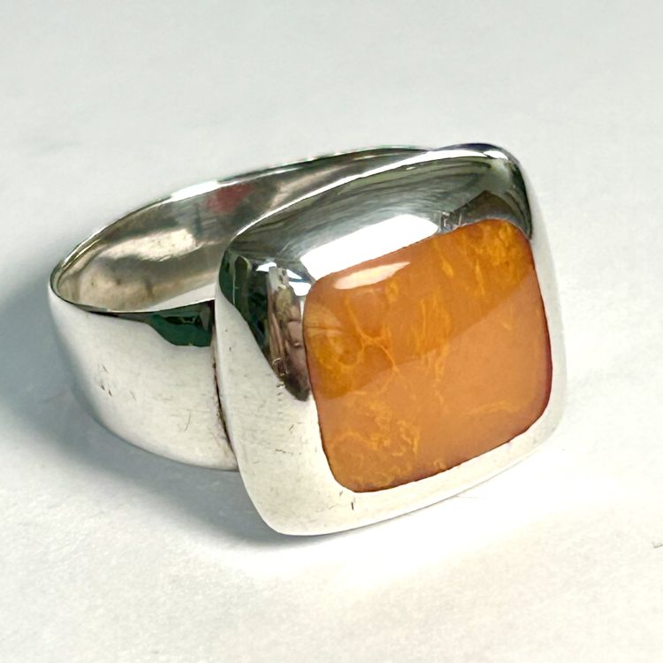 square sterling silver and coral ring