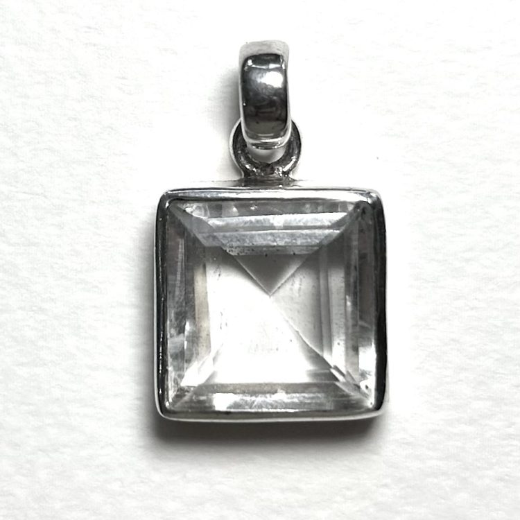 square sterling silver and rock crystal faceted pendant