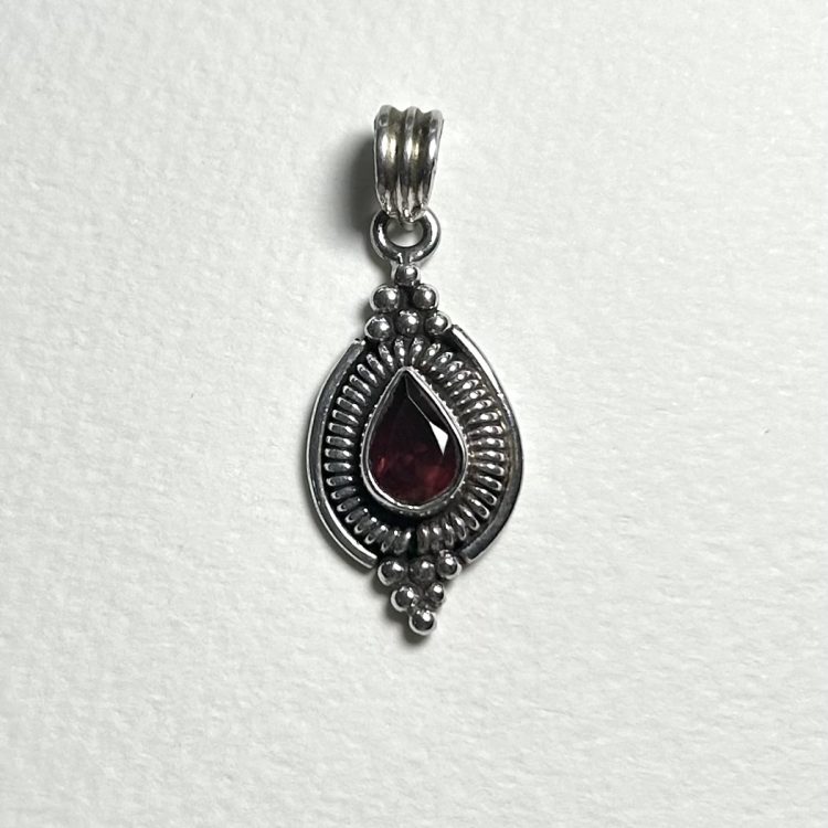 sterling silver and faceted teardrop garnet pendant