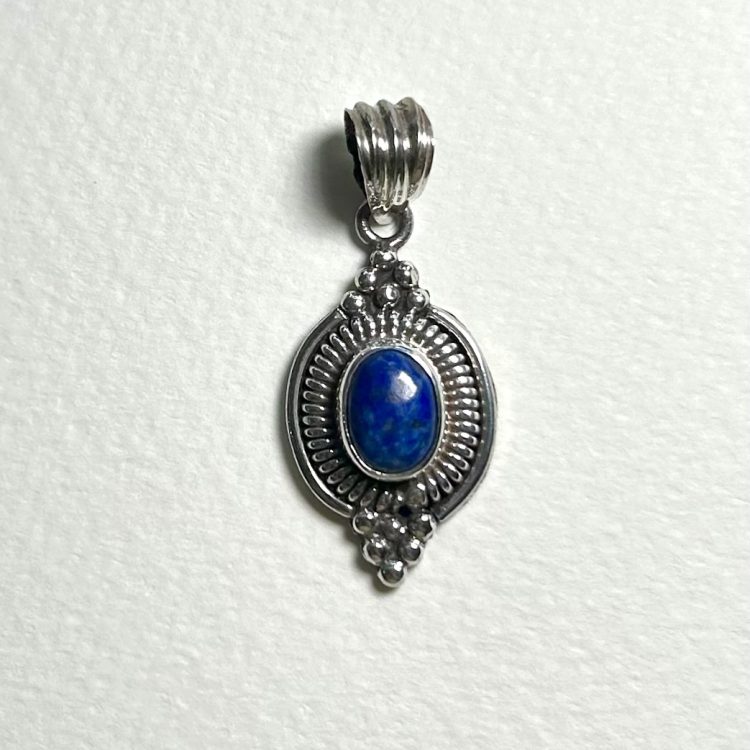 sterling silver and oval lapis lazuli pendant