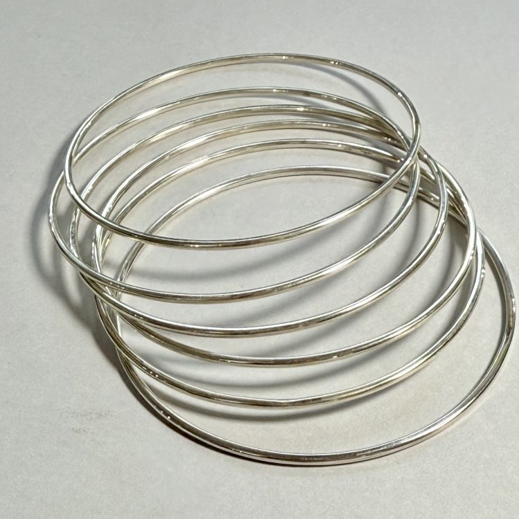 sterling silver solid rounded bangle - 65mm x 2mm (sold single)