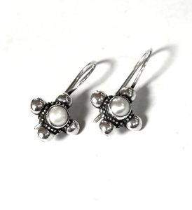 sterling silver and white pearl ball designed earrings