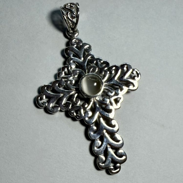 sterling silver and moonstone cross pendant