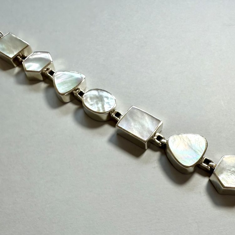 multi shaped sterling silver and mother of pearl bracelet
