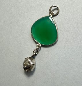teardrop green onyx pendant with sterling silver rosebud drop