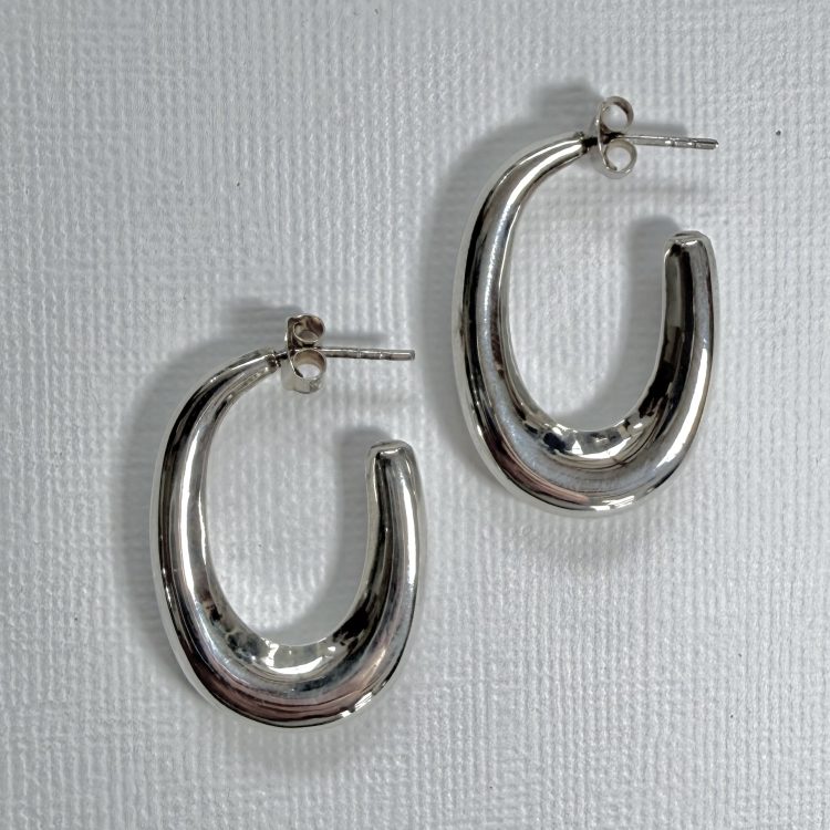 sterling silver rounded oval hoop stud earrings