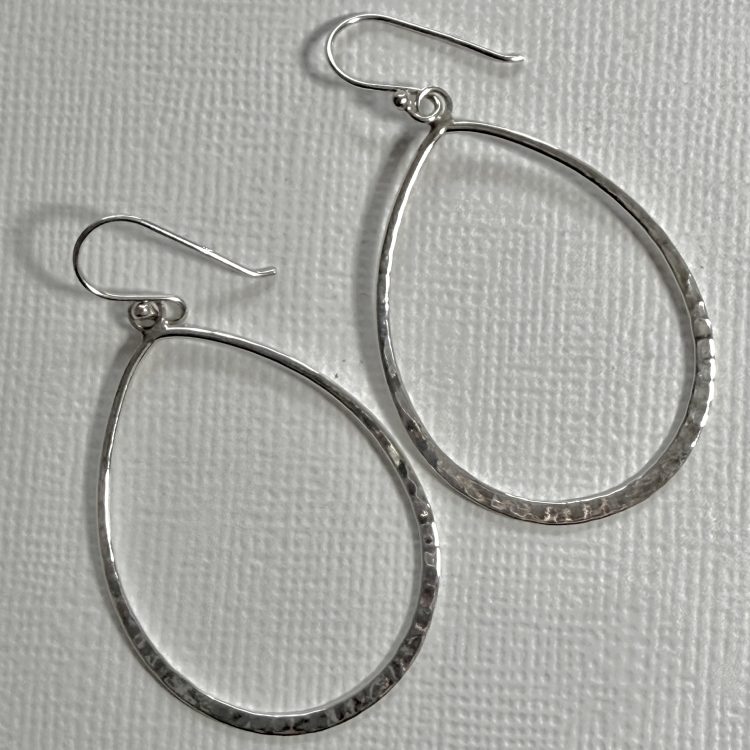 sterling silver hammered teardrop outline drop earrings
