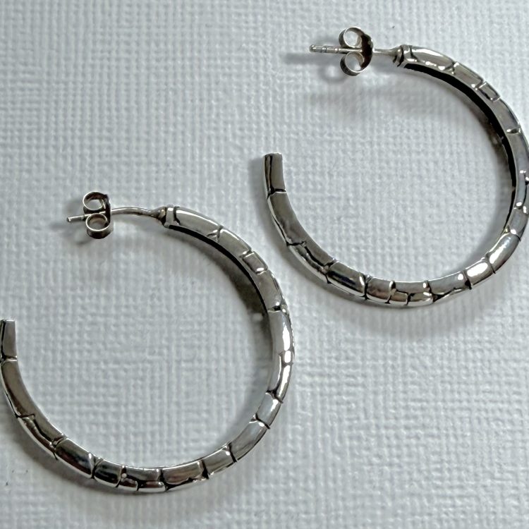 sterling silver textured hoop stud earrings