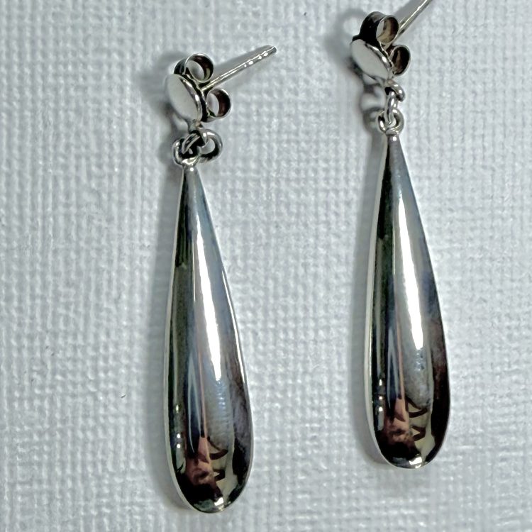 sterling silver long drop stud earrings