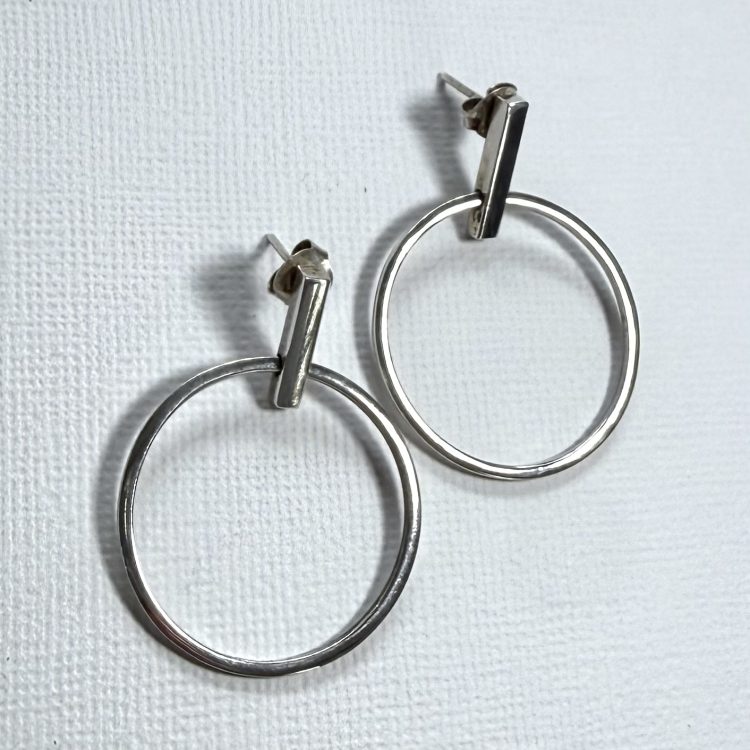 modern sterling silver stud bar and circle earrings