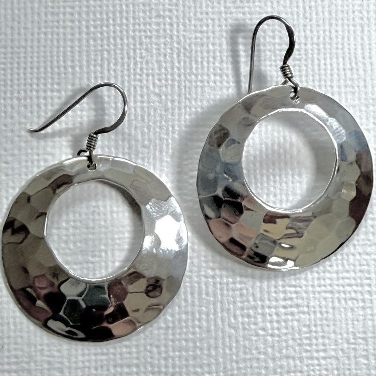 sterling silver hammered round drop earrings