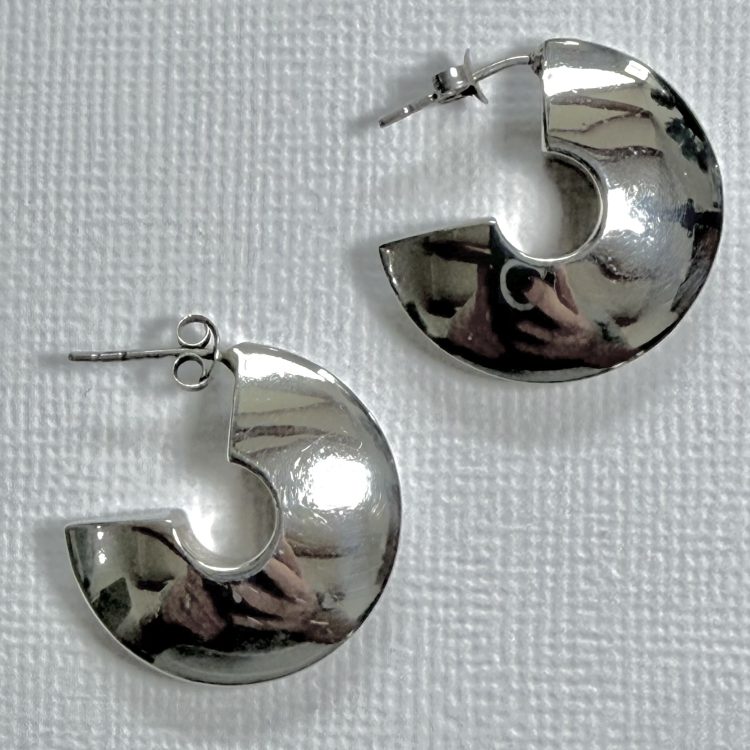 sterling silver chunky angular hoop stud earrings